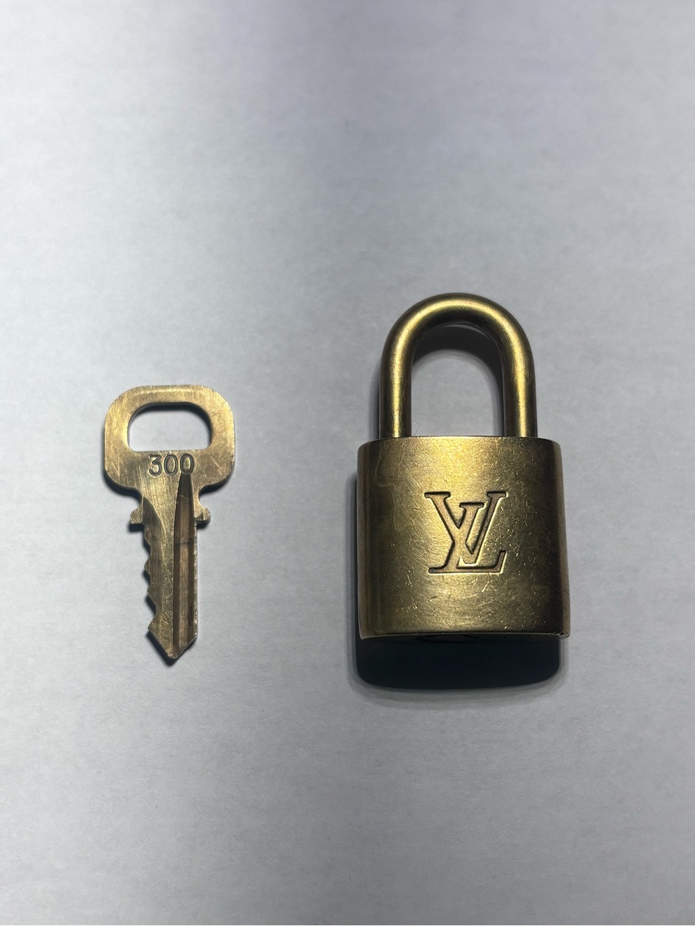 LV Louis Vuitton No.300 Gold Color Brass Lock & Key Padlock Made In France